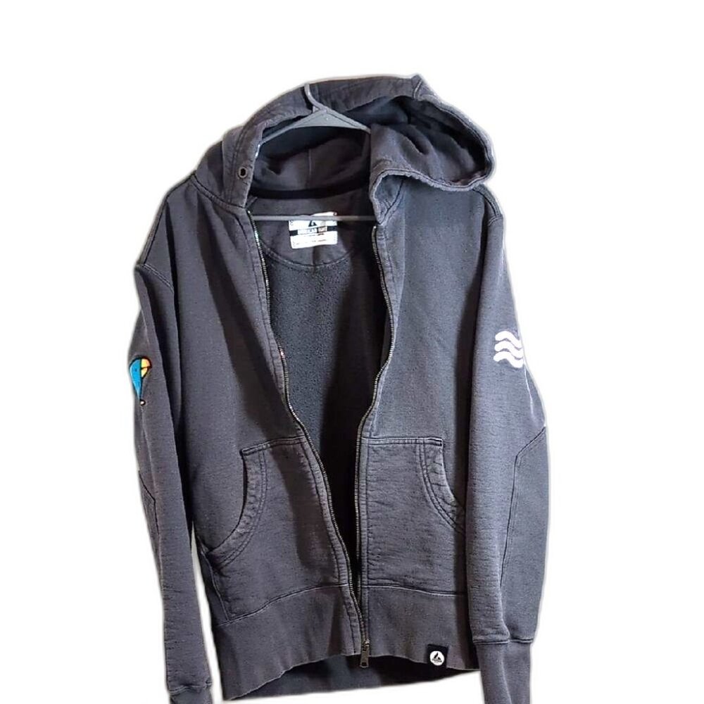 American Giant Classic Full Zip Charcoal Hoodie With Custom Patches Size M